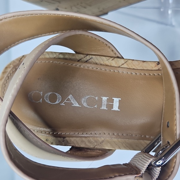 Coach Becka Tan Leather Platform Beachwood Cork Wedge Sandals Sz 7 - Picture 2 of 12